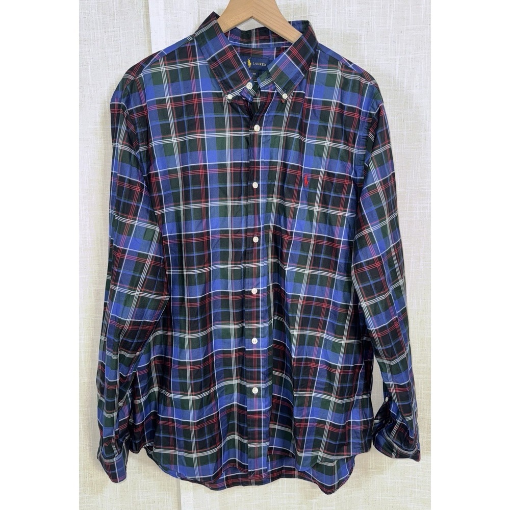 Ralph Lauren Button Down Up Shirt Men's Size XL Blue Red Plaid Classic Fit
